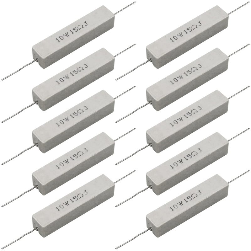 Dimlove Cement Resistor,10 PCS 10w 15 Ohm 5% Axial Lead Wire Resistor White Wound Fixed Ceramic Cement Resistors Wirewound Cement Power Resistors Flame Heat Moisture Resistance Precharge Horizontal Resistors - Image 1